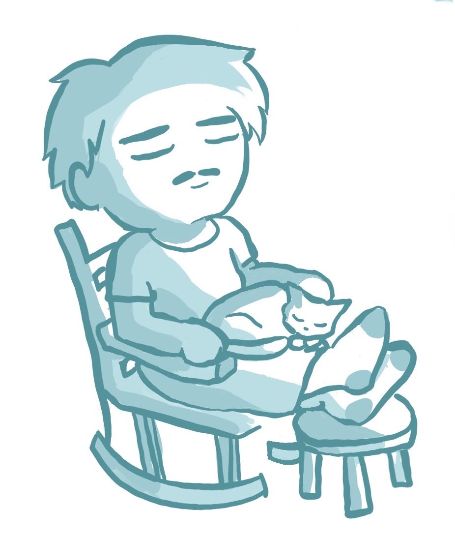 Illustration artistique de Nathan caressant affectueusement son chat, dans un style aquarelle doux.